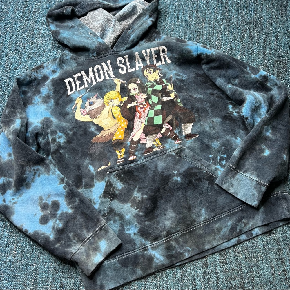 Demon Slayer Kimetsu No Yiaba Group Tie Dye Hoodie in Blue Black Men's XS